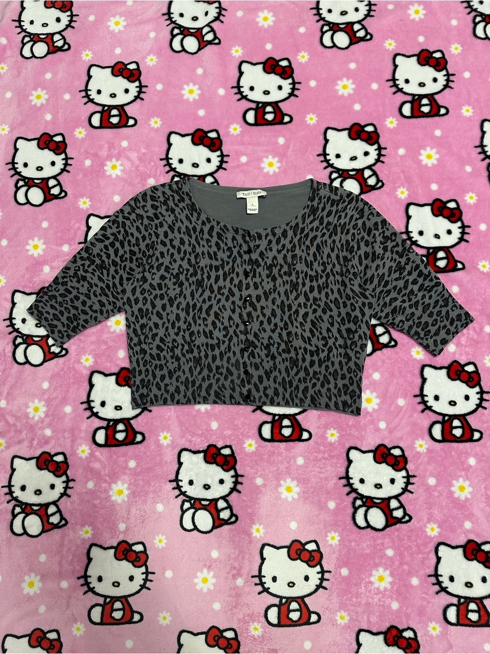 White House Black Market Gray Leopard Print Silk Blend Cropped Cardigan